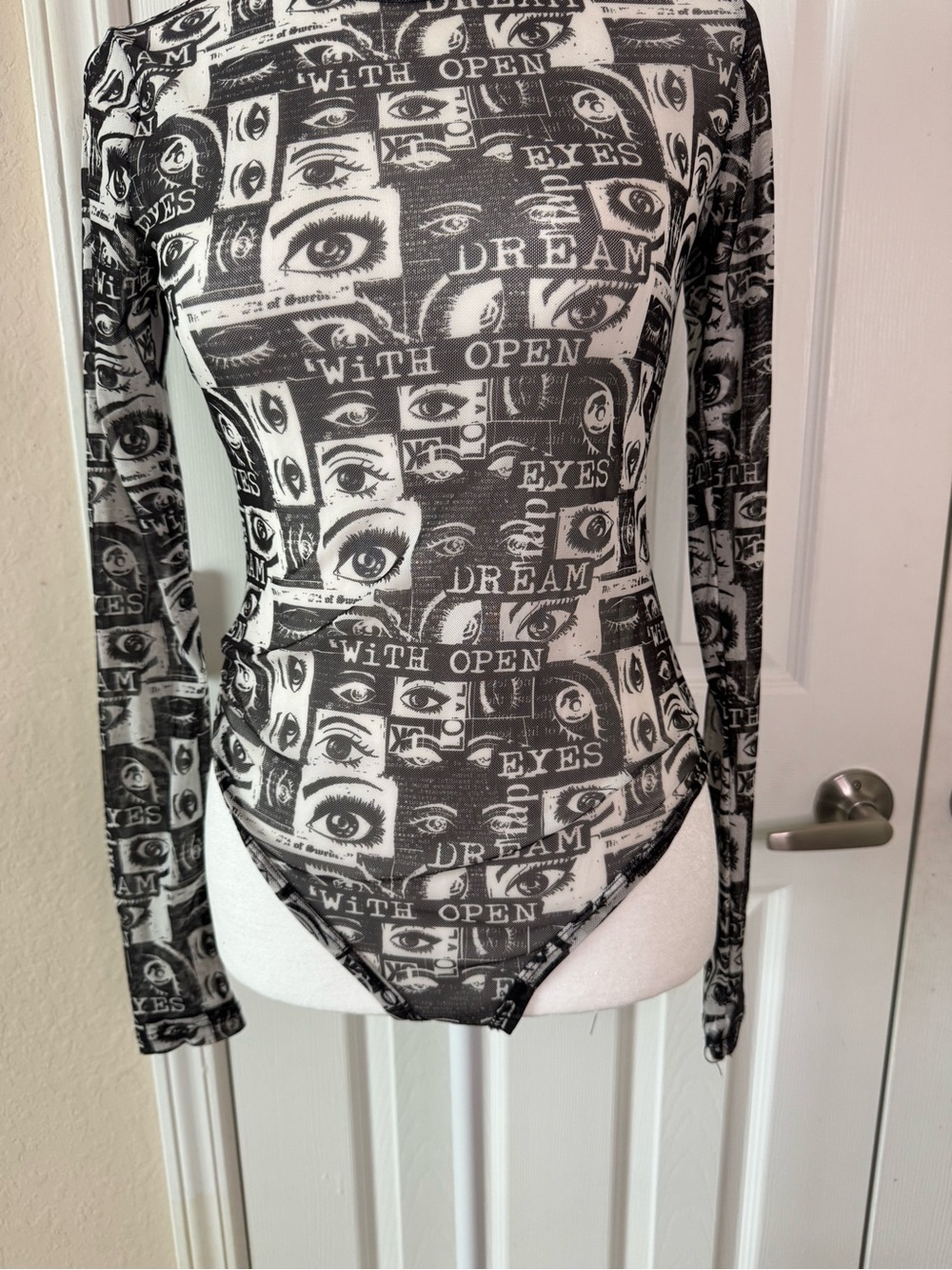 Rue 21 Sheer Mesh Bodysuit Open Eyes Graphic Print Size Small